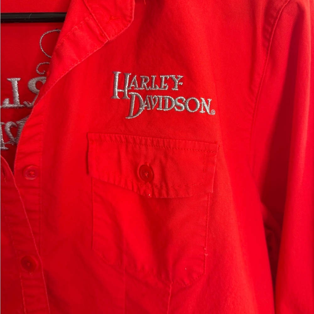 Harley Davidson Red Button Down Shirt Women's Large Long Sleeve Embroidered - Picture 4 of 5
